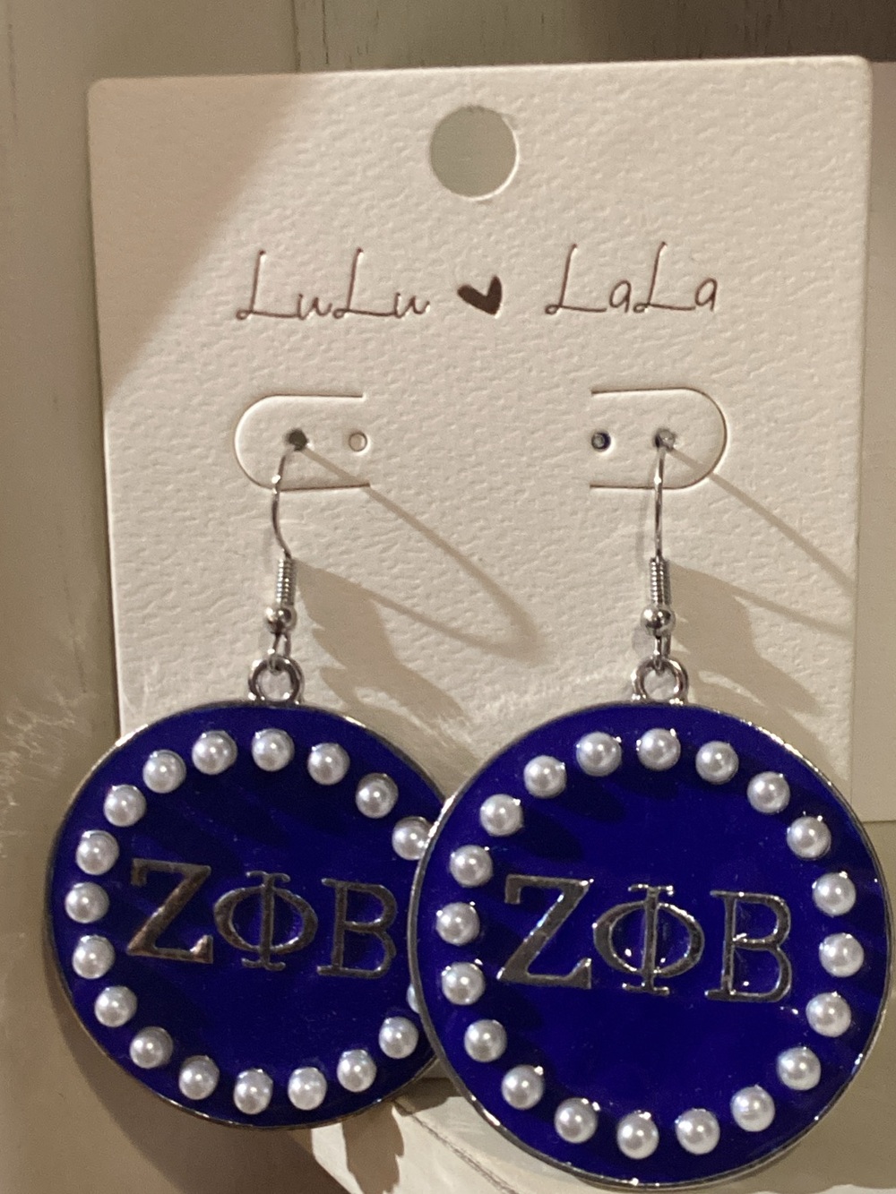 Royal Blue Pearl-Accent ZΦB Drop Earrings